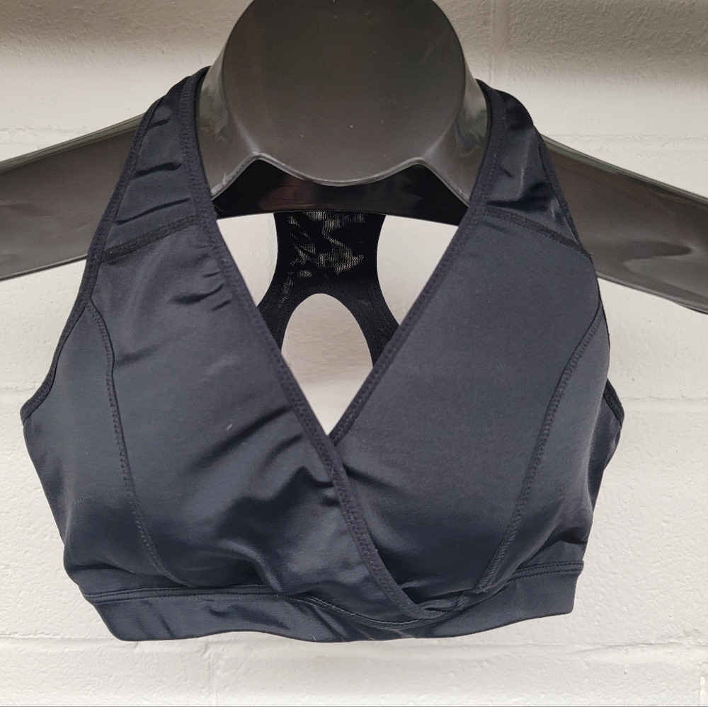 Marika Tek Black V Neck Mesh Racerback Sports Bra Size Small